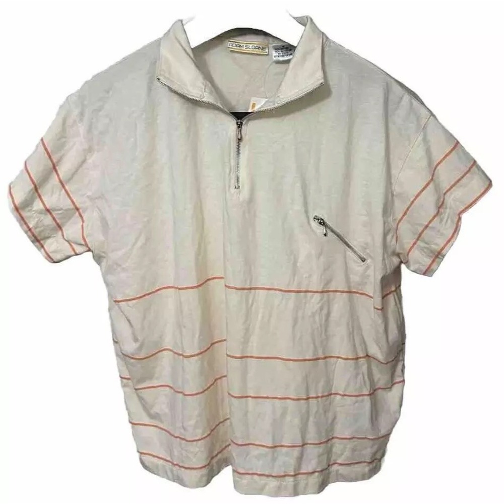Adam Sloane New Vintage Men's Medium Polo shirt with Zippers Cream & Orange